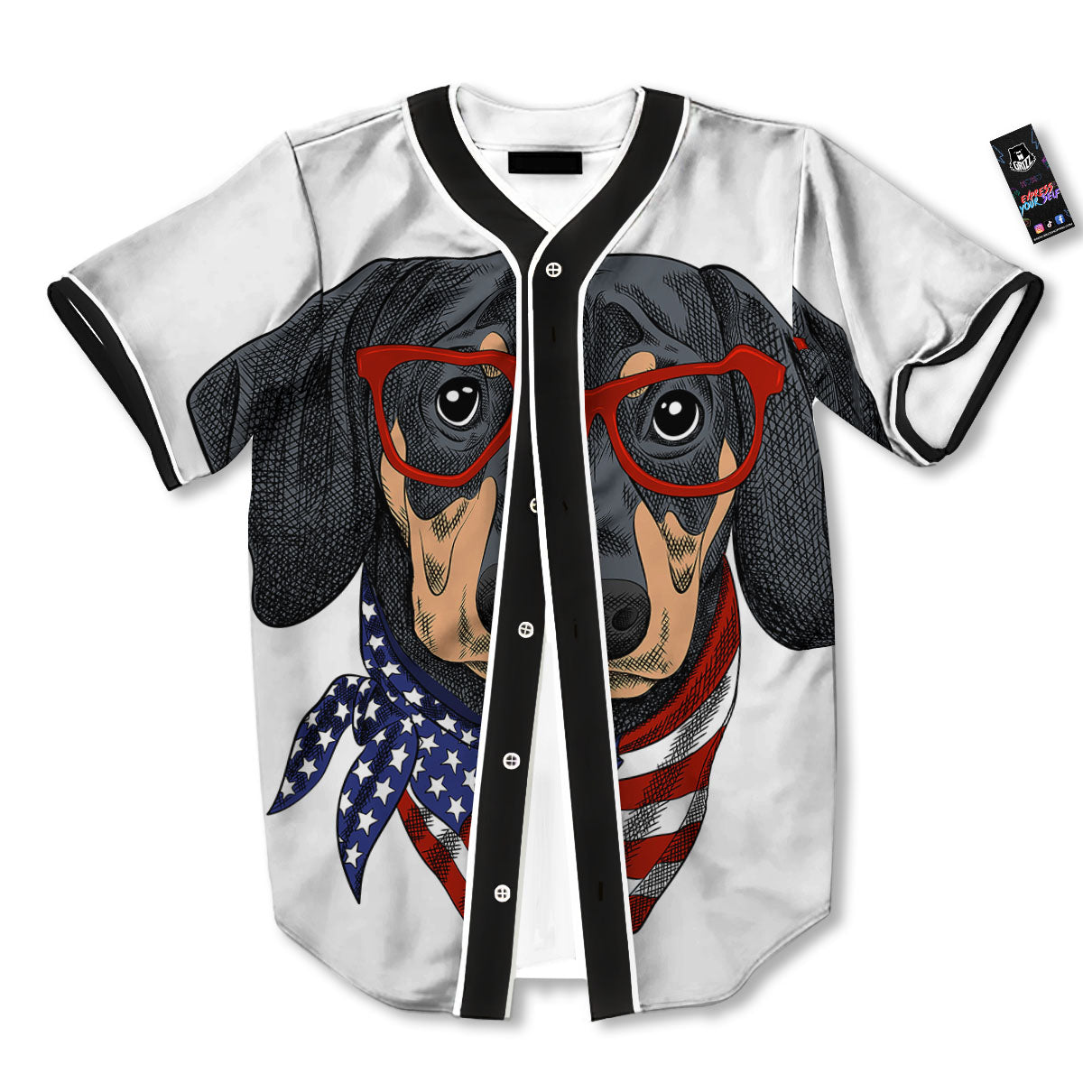 Dachshund Wearing Red Sunglasses Print Baseball Jersey-grizzshop