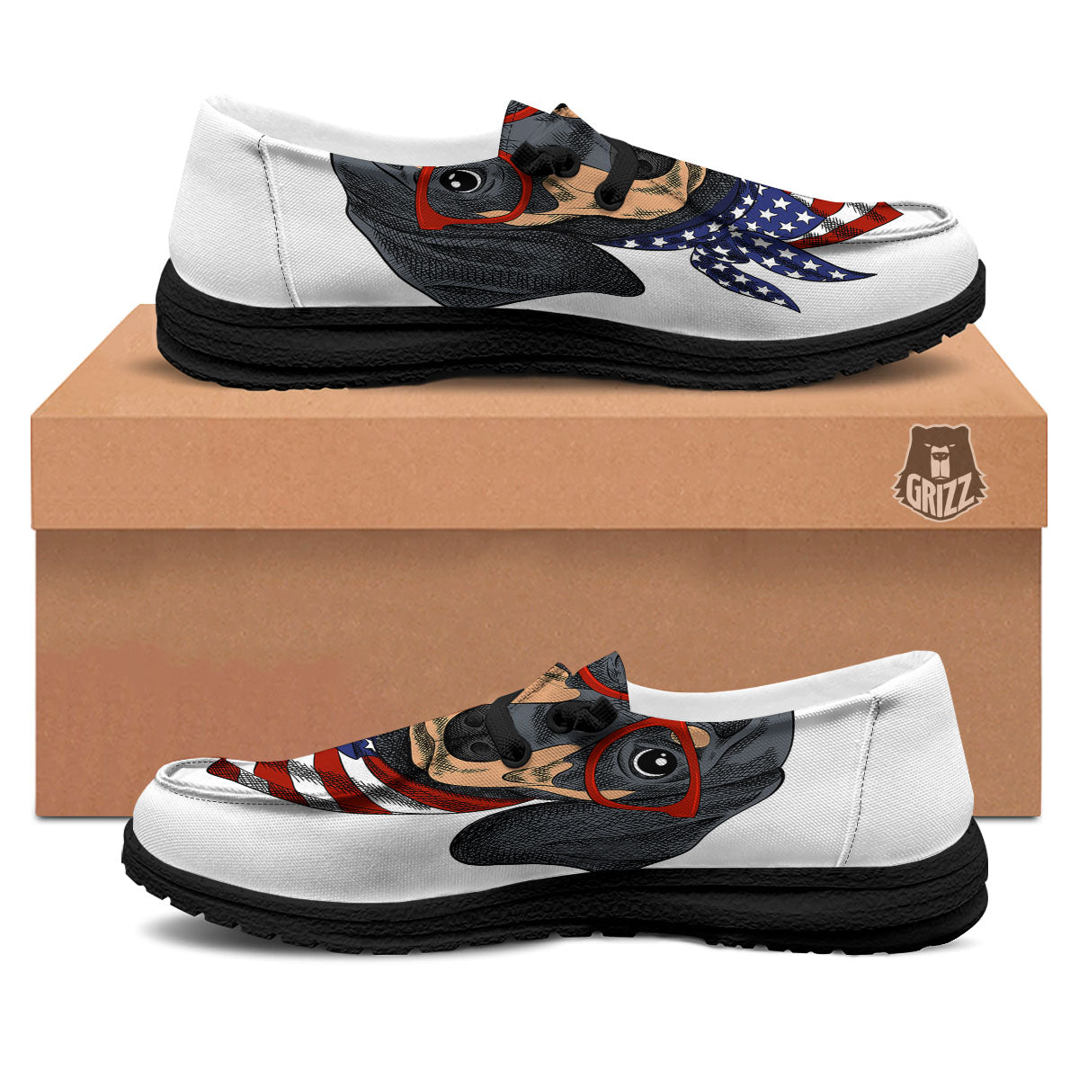 Dachshund Wearing Red Sunglasses Print Black Loafers-grizzshop
