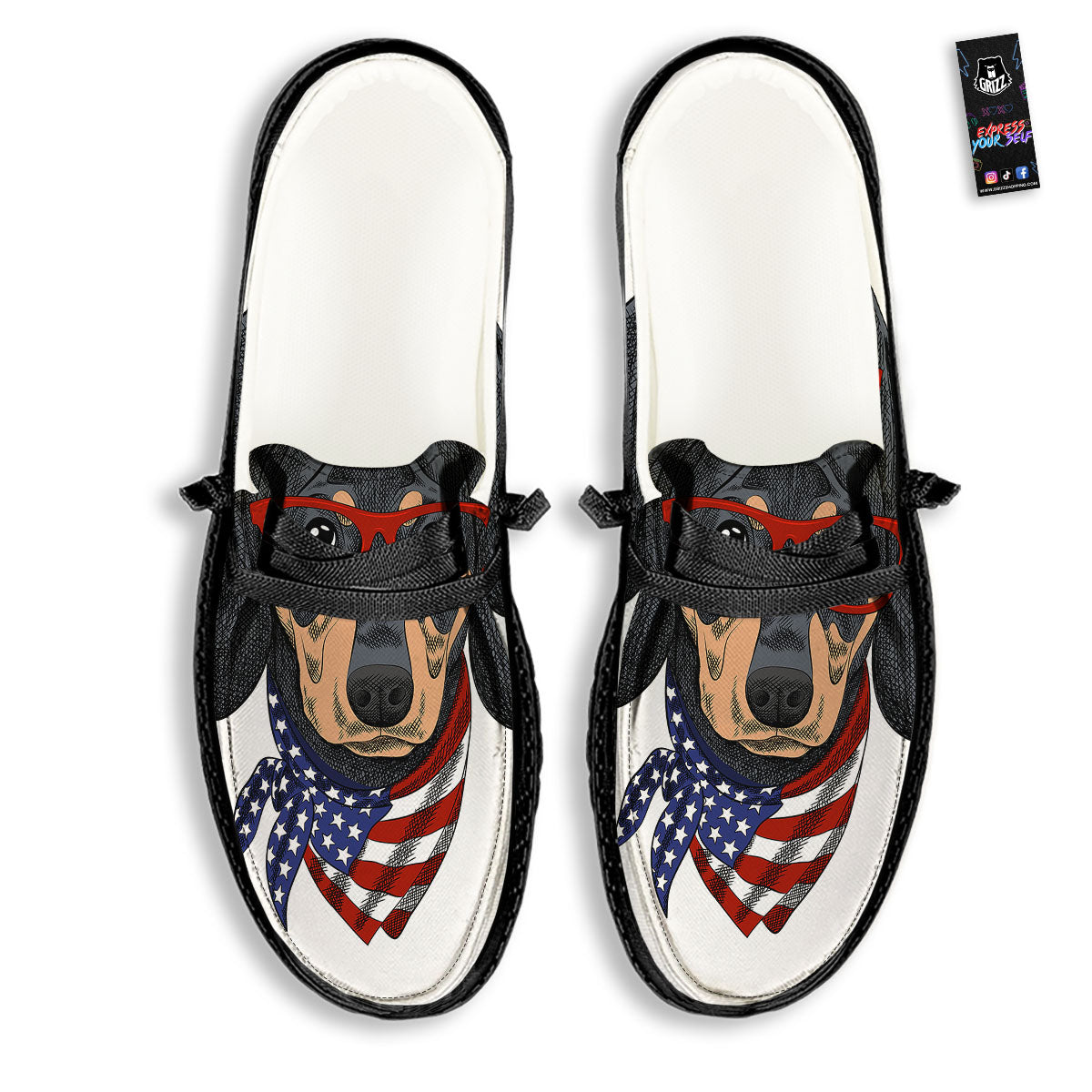 Dachshund Wearing Red Sunglasses Print Black Loafers-grizzshop