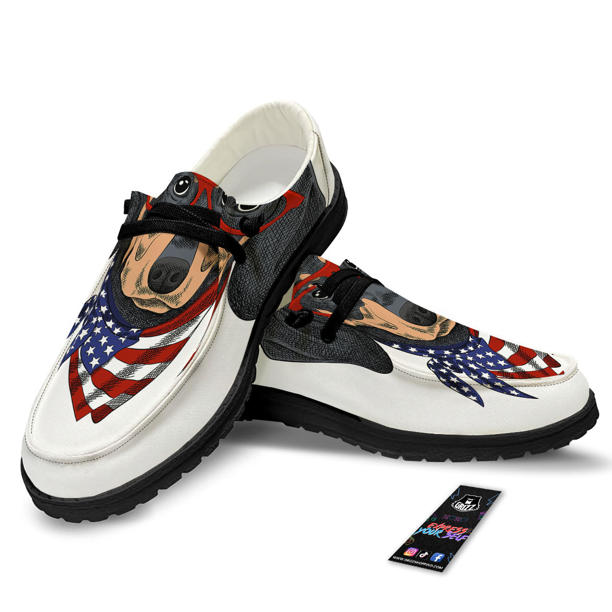 Dachshund Wearing Red Sunglasses Print Black Loafers-grizzshop