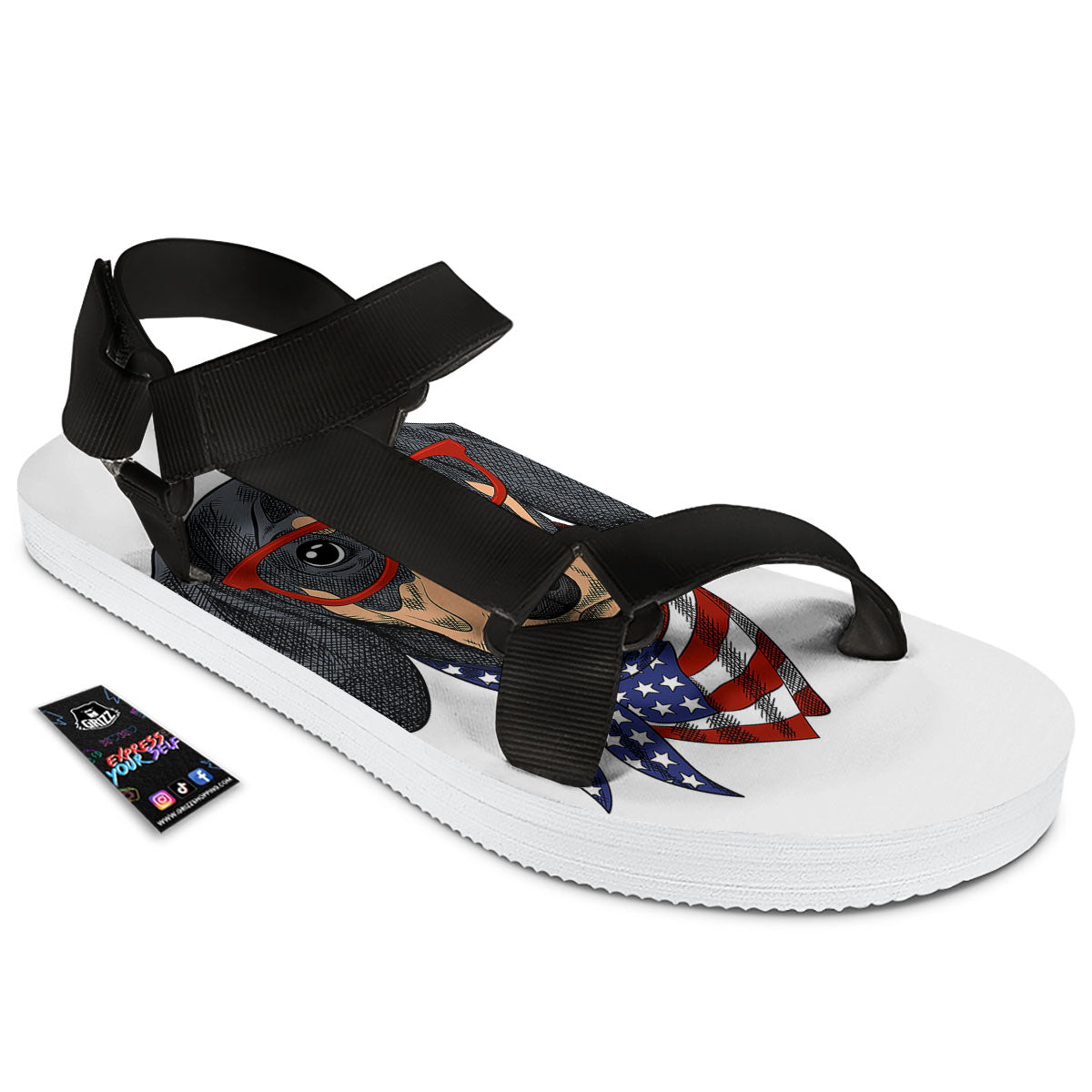Dachshund Wearing Red Sunglasses Print Black Open Toe Sandals-grizzshop