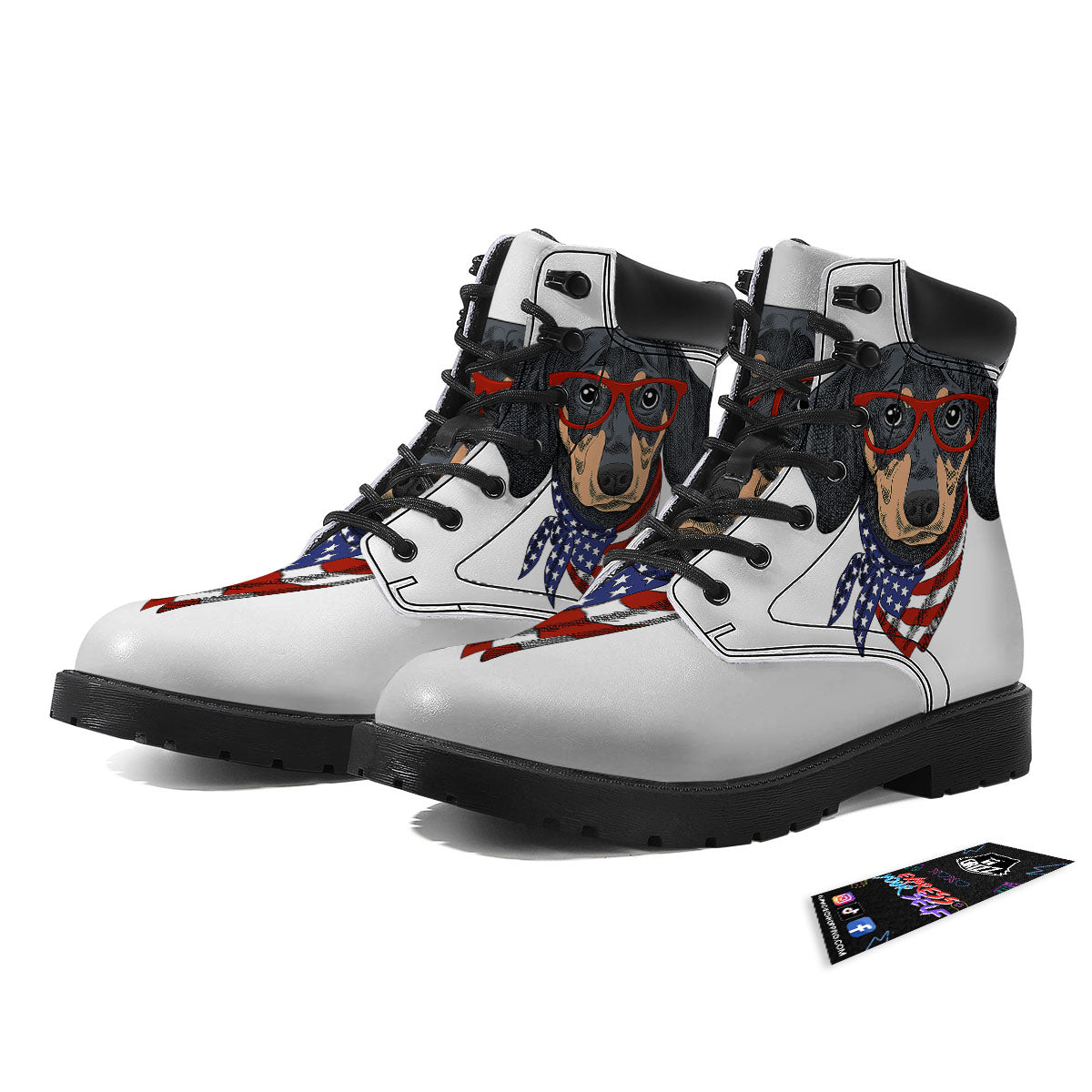 Dachshund Wearing Red Sunglasses Print Boots-grizzshop