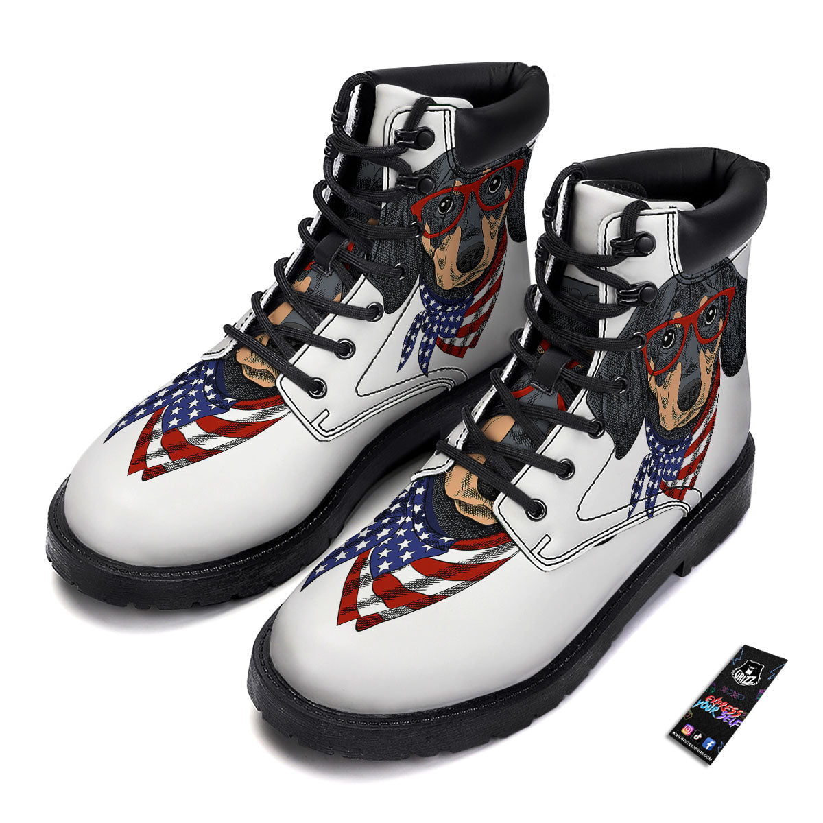 Dachshund Wearing Red Sunglasses Print Boots-grizzshop