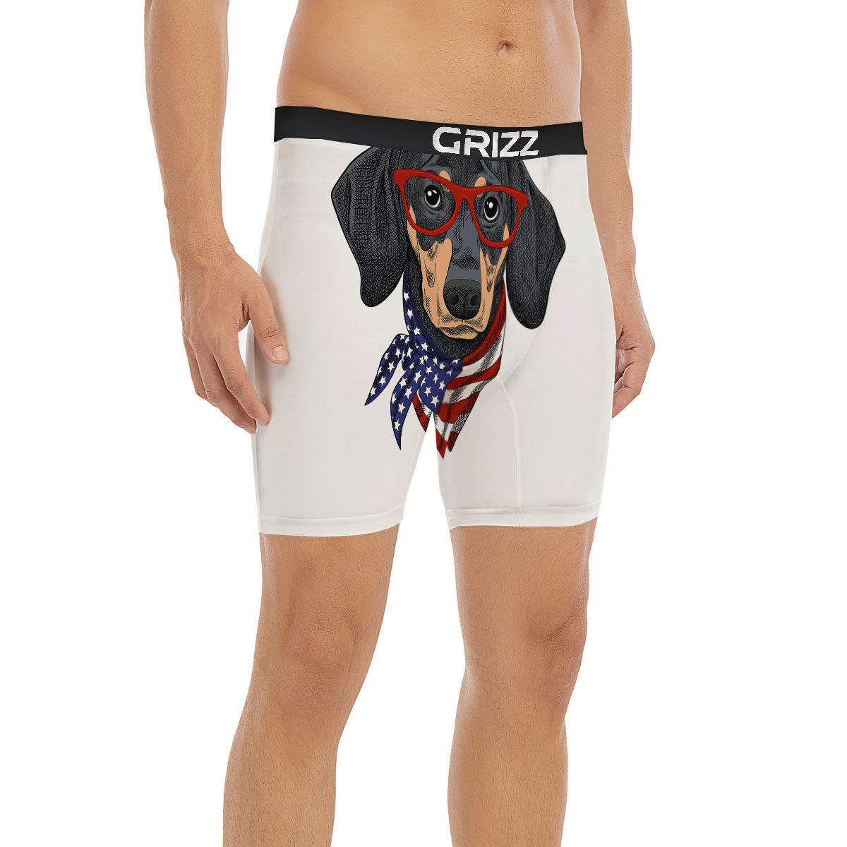 Dachshund Wearing Red Sunglasses Print Boxer Briefs-grizzshop