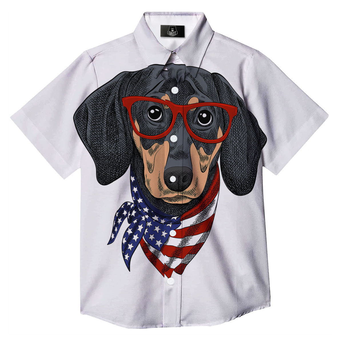 Dachshund Wearing Red Sunglasses Print Button Up Shirt-grizzshop