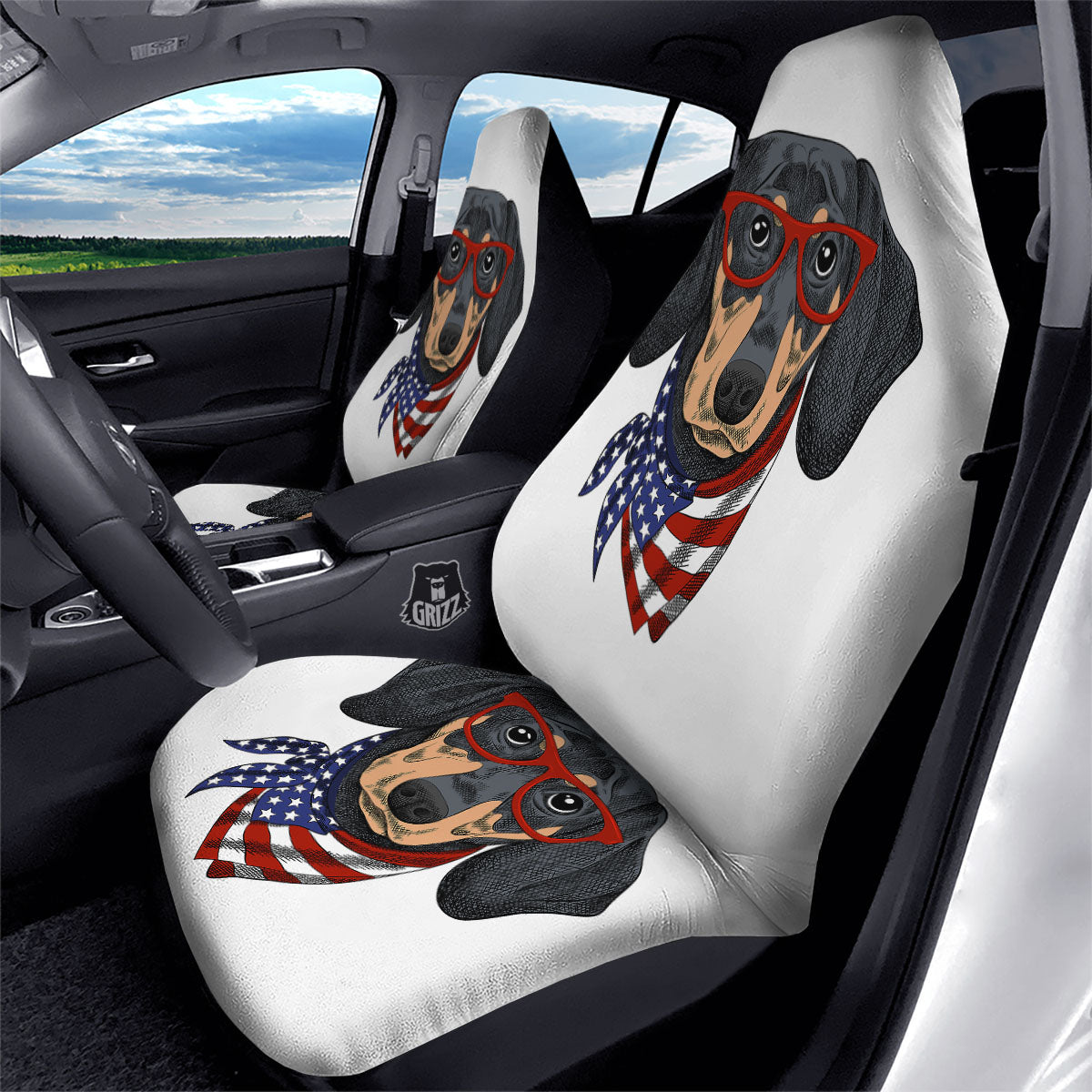 Dachshund Wearing Red Sunglasses Print Car Seat Covers-grizzshop