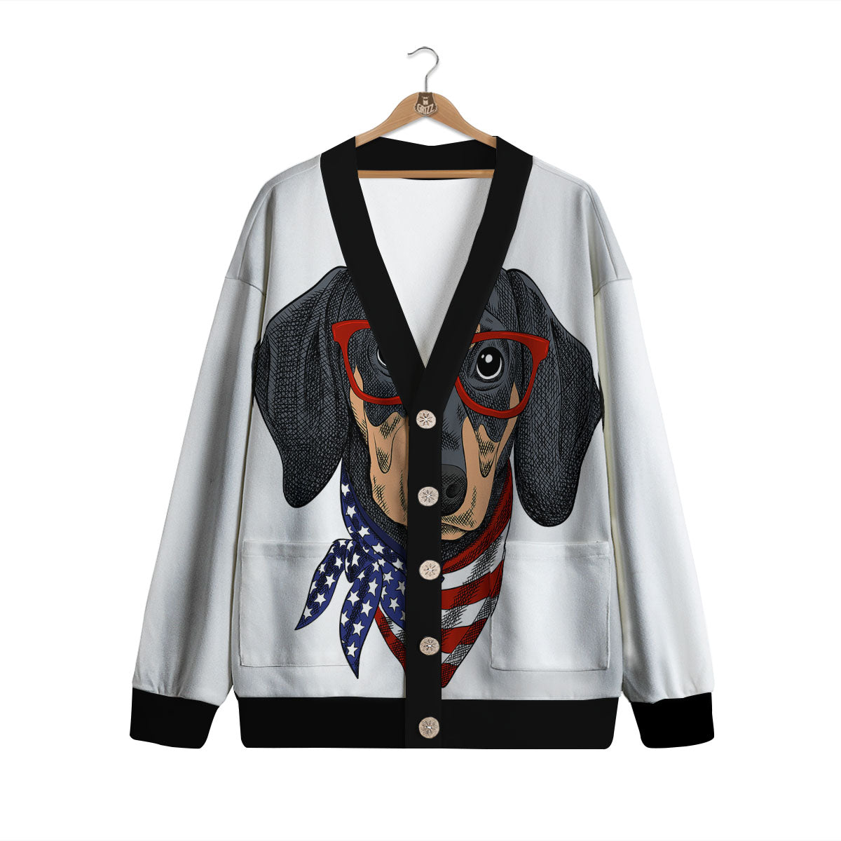 Dachshund Wearing Red Sunglasses Print Cardigan-grizzshop