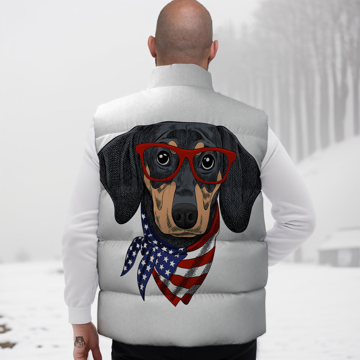 Dachshund Wearing Red Sunglasses Print Down Vest