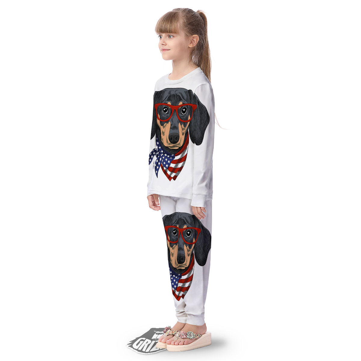 Dachshund Wearing Red Sunglasses Print Kid's Pajamas-grizzshop