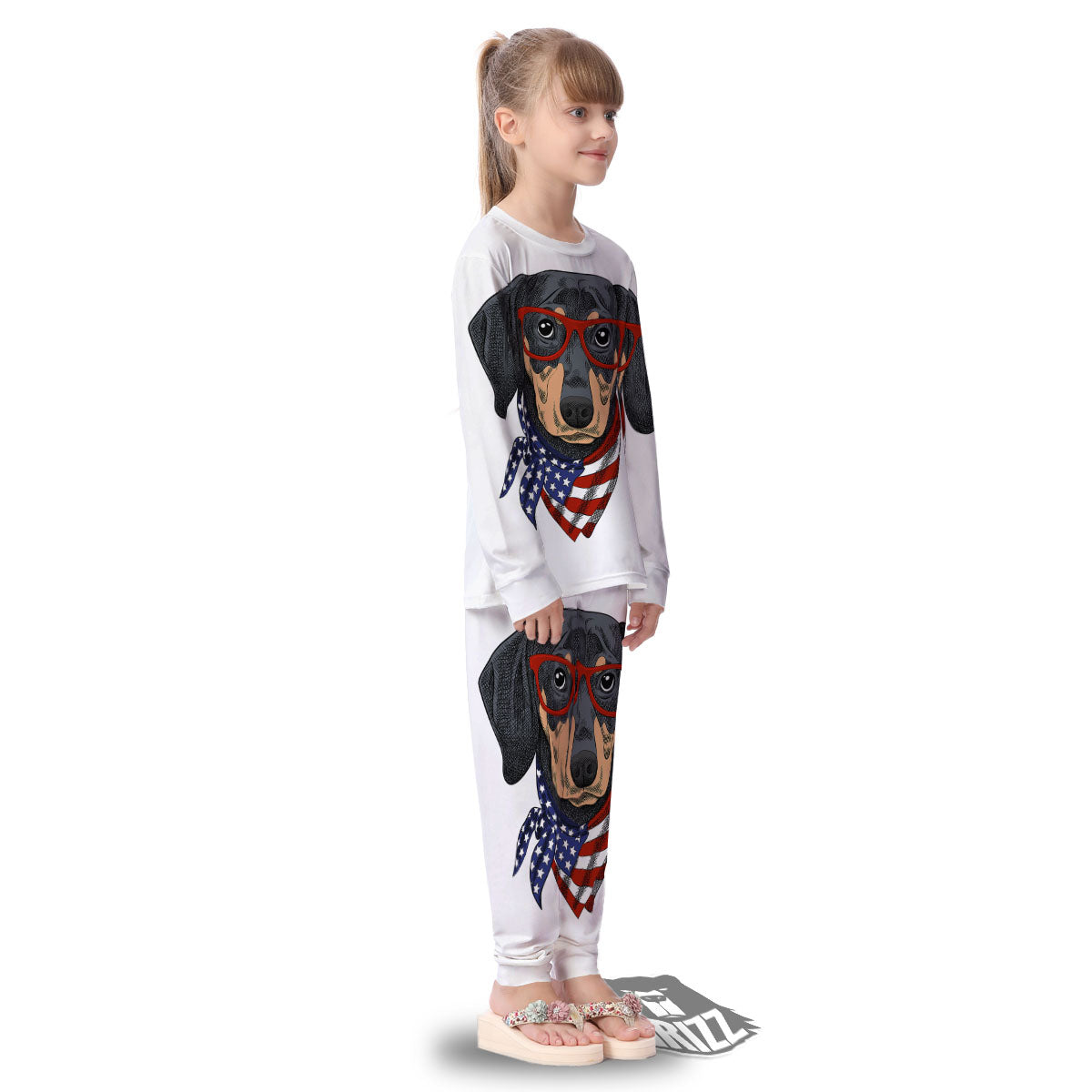Dachshund Wearing Red Sunglasses Print Kid's Pajamas-grizzshop