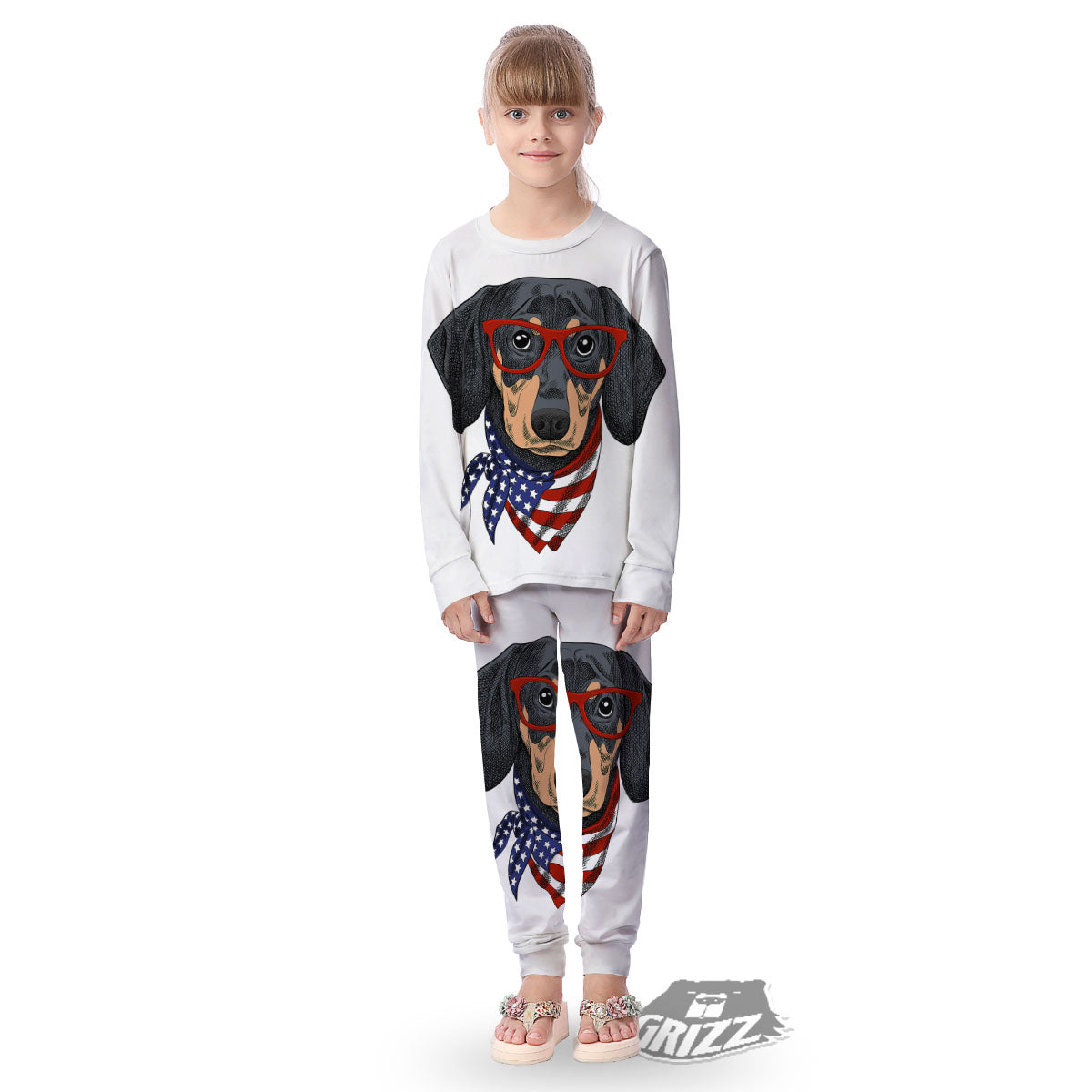 Dachshund Wearing Red Sunglasses Print Kid's Pajamas-grizzshop