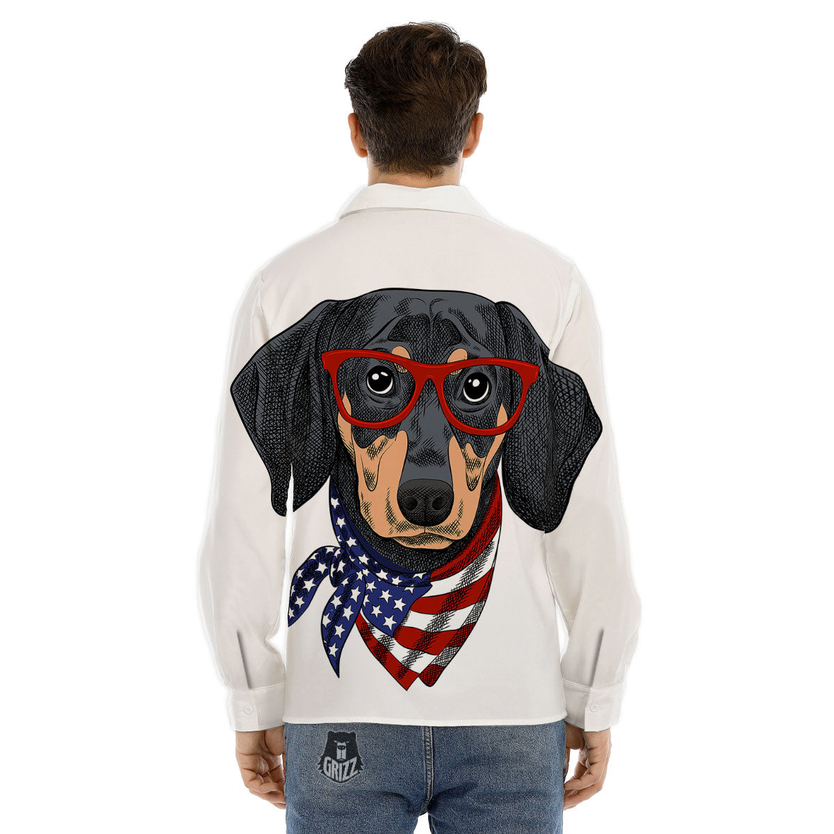 Dachshund Wearing Red Sunglasses Print Men's Dress Shirts-grizzshop