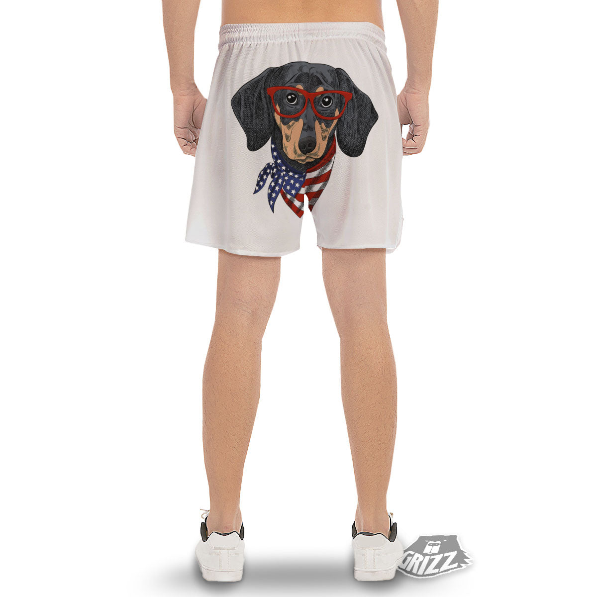Dachshund Wearing Red Sunglasses Print Men's Gym Shorts-grizzshop