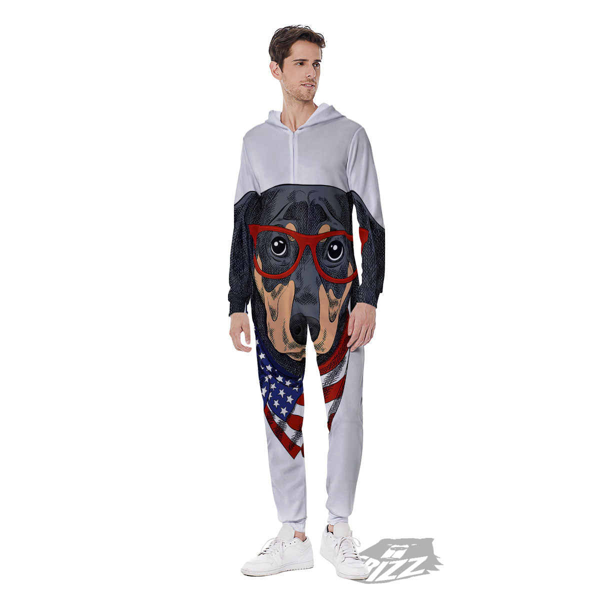 Dachshund Wearing Red Sunglasses Print Men's Jumpsuit-grizzshop