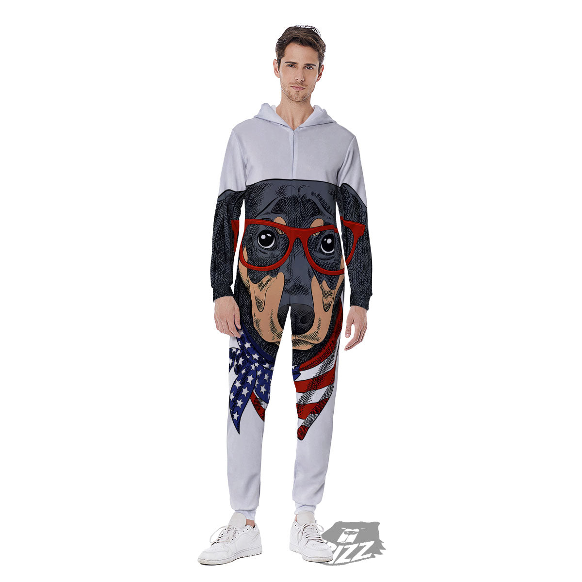 Dachshund Wearing Red Sunglasses Print Men's Jumpsuit-grizzshop