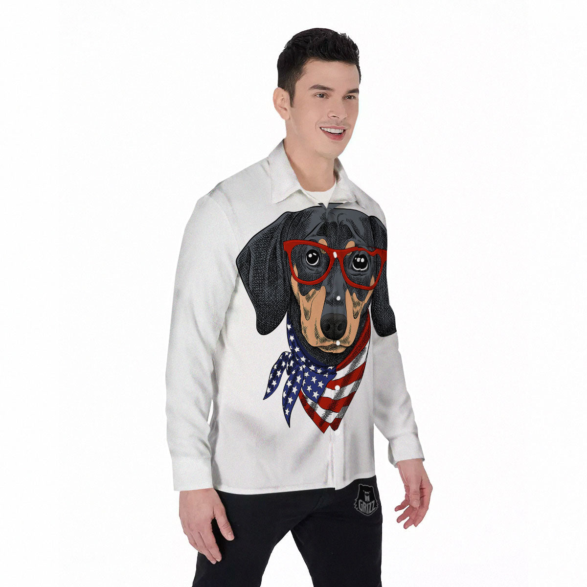 Dachshund Wearing Red Sunglasses Print Men's Long Sleeve Shirts-grizzshop