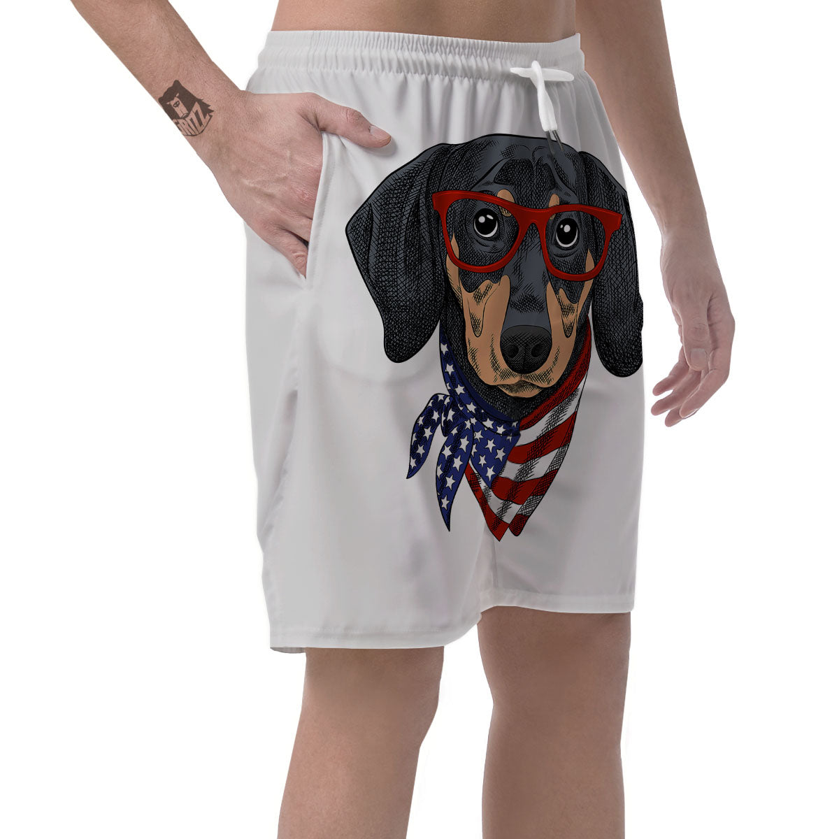 Dachshund Wearing Red Sunglasses Print Men's Shorts-grizzshop