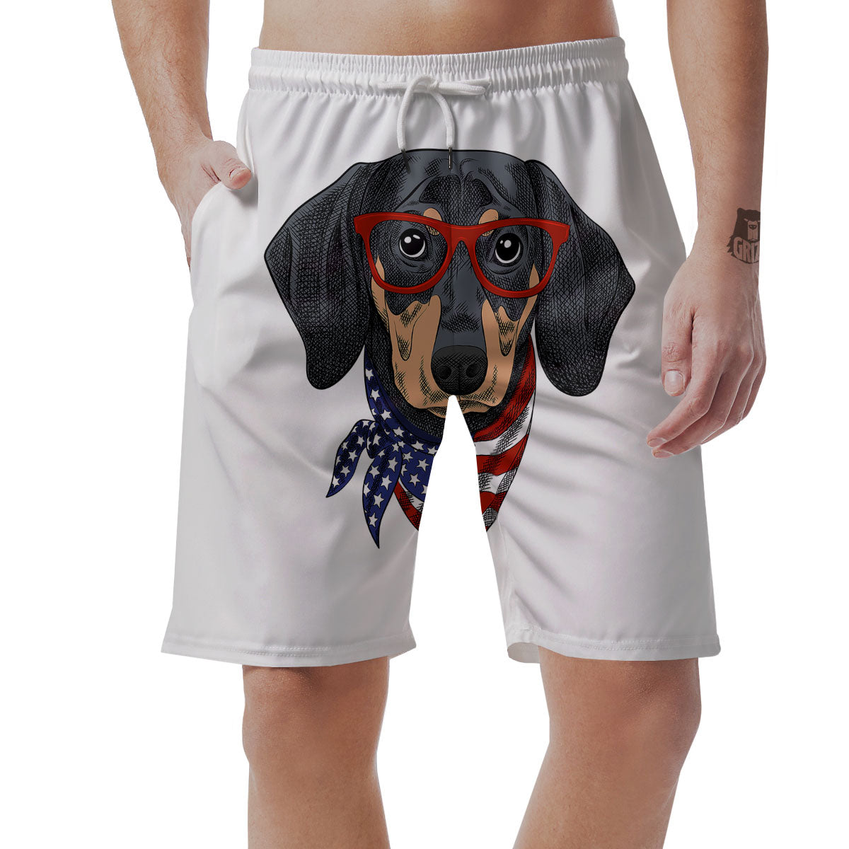 Dachshund Wearing Red Sunglasses Print Men's Shorts-grizzshop