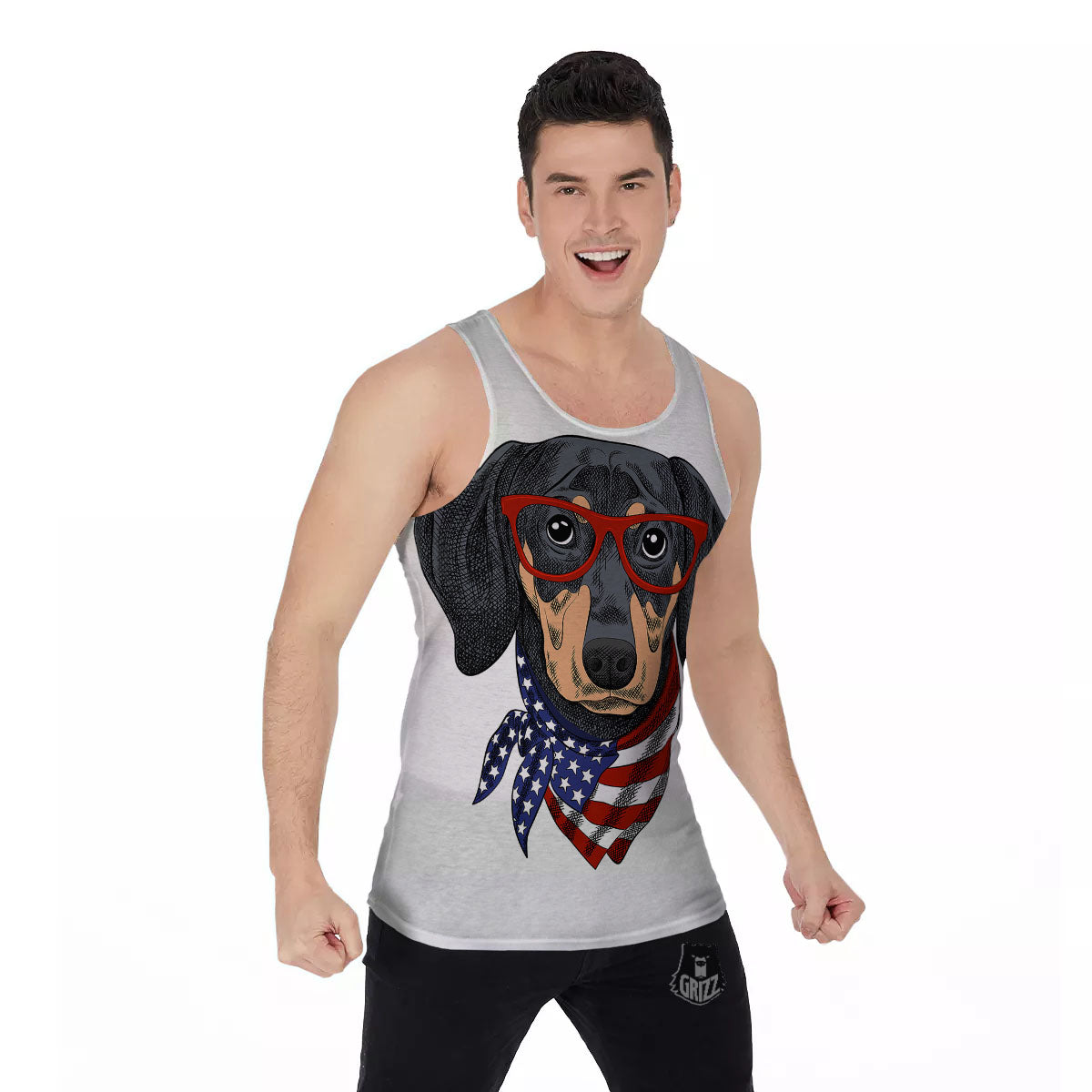 Dachshund Wearing Red Sunglasses Print Men's Tank Top-grizzshop