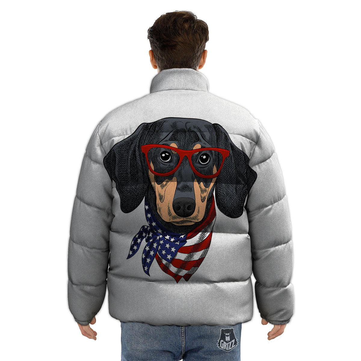 Dachshund Wearing Red Sunglasses Print Puffer Jacket-grizzshop