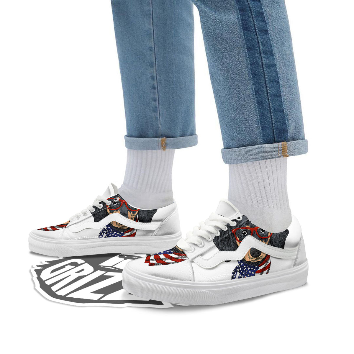 Dachshund Wearing Red Sunglasses Print Skate Shoes-grizzshop