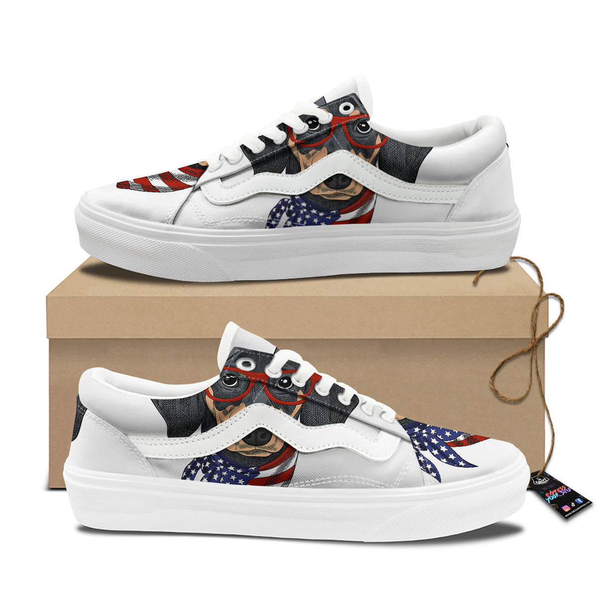 Dachshund Wearing Red Sunglasses Print Skate Shoes-grizzshop