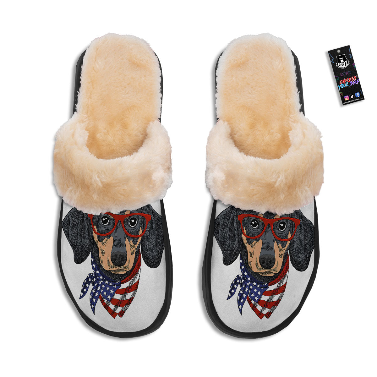 Dachshund Wearing Red Sunglasses Print Slippers-grizzshop