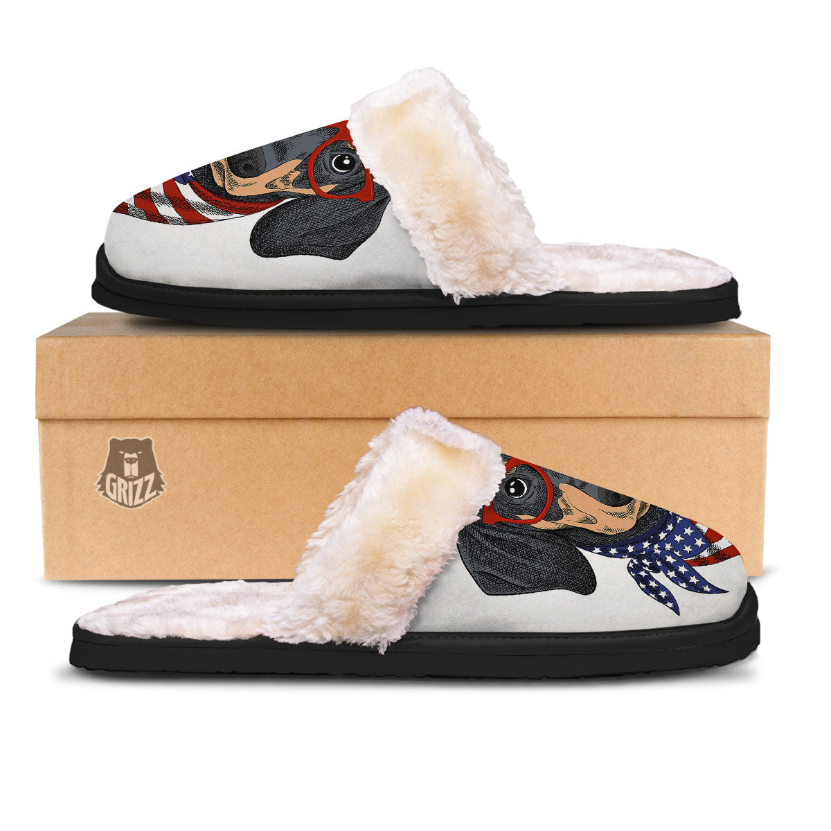 Dachshund Wearing Red Sunglasses Print Slippers-grizzshop