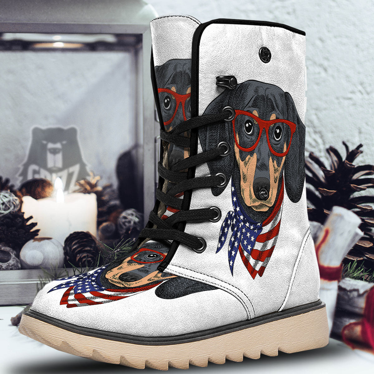 Dachshund Wearing Red Sunglasses Print Snow Boots-grizzshop