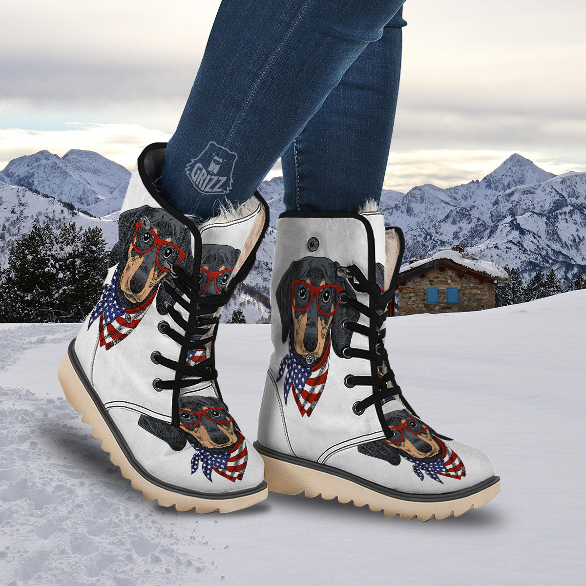 Dachshund Wearing Red Sunglasses Print Snow Boots-grizzshop