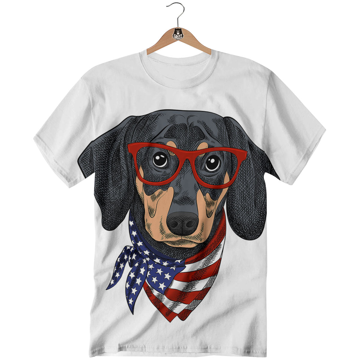 Dachshund Wearing Red Sunglasses Print T-Shirt-grizzshop