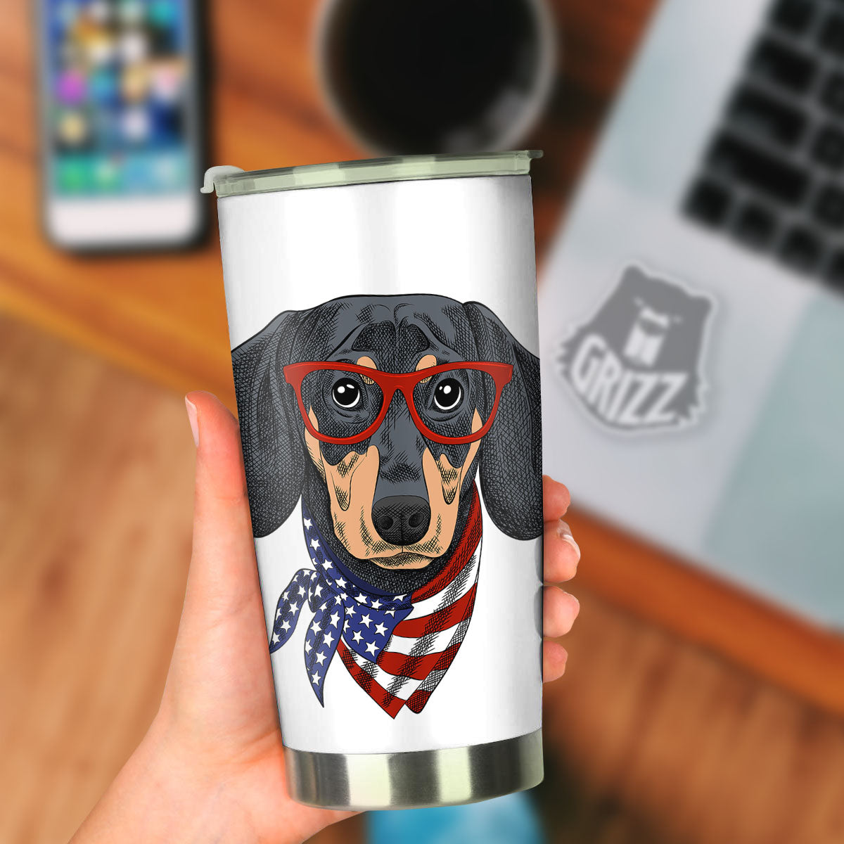 Dachshund Wearing Red Sunglasses Print Tumbler-grizzshop