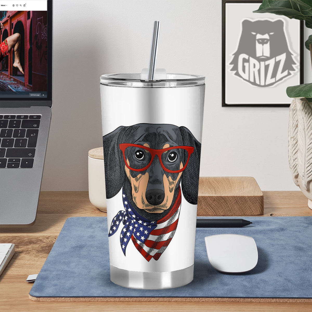 Dachshund Wearing Red Sunglasses Print Tumbler-grizzshop