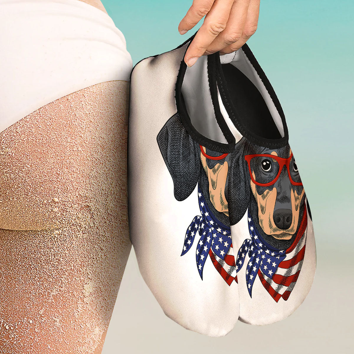 Dachshund Wearing Red Sunglasses Print Water Shoes-grizzshop