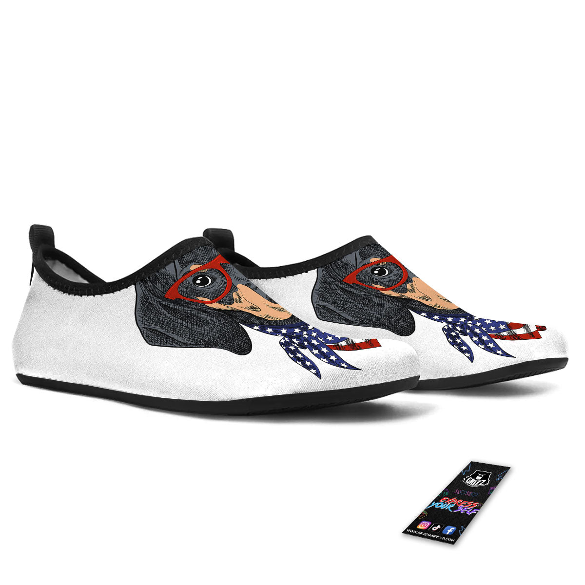 Dachshund Wearing Red Sunglasses Print Water Shoes-grizzshop