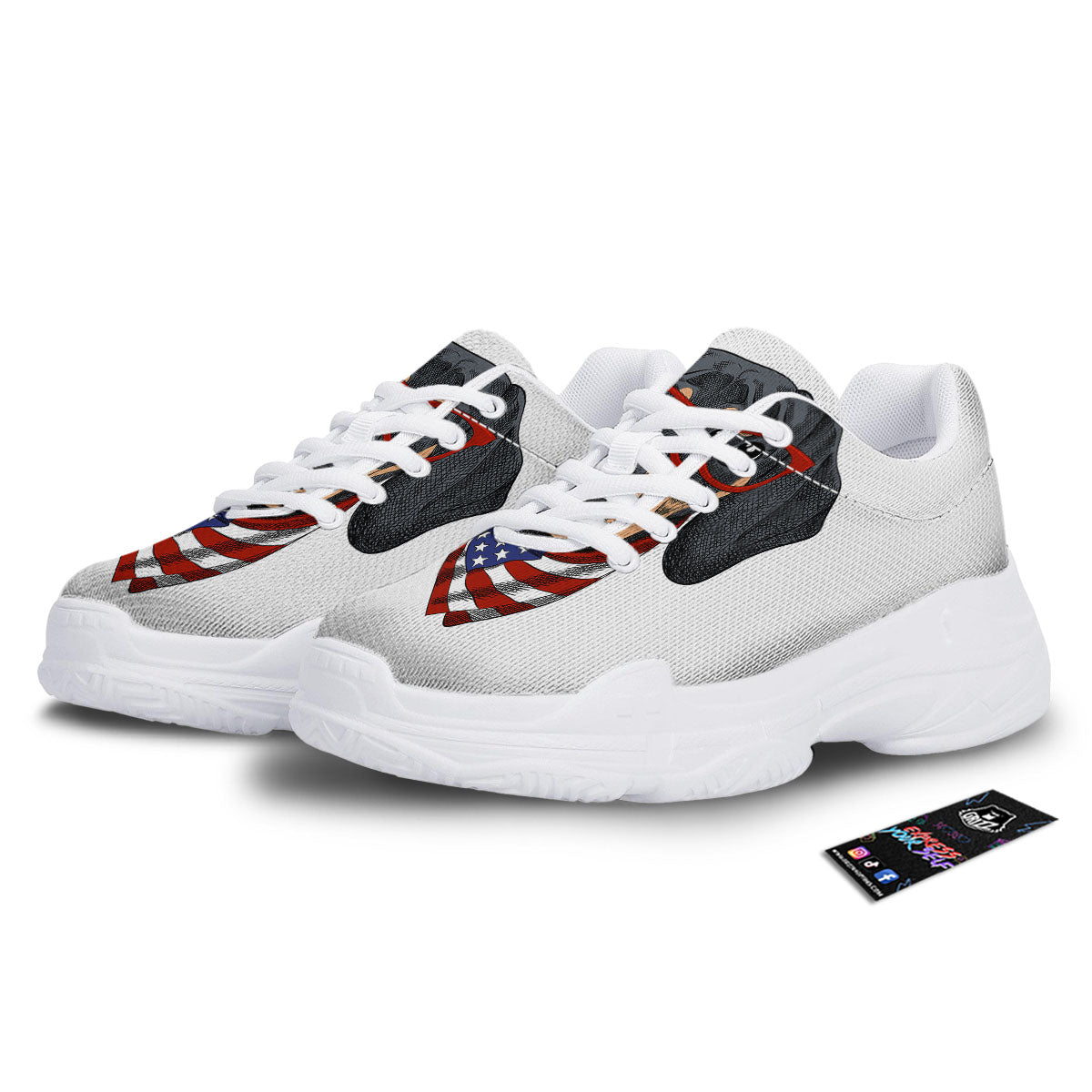 Dachshund Wearing Red Sunglasses Print White Chunky Shoes-grizzshop