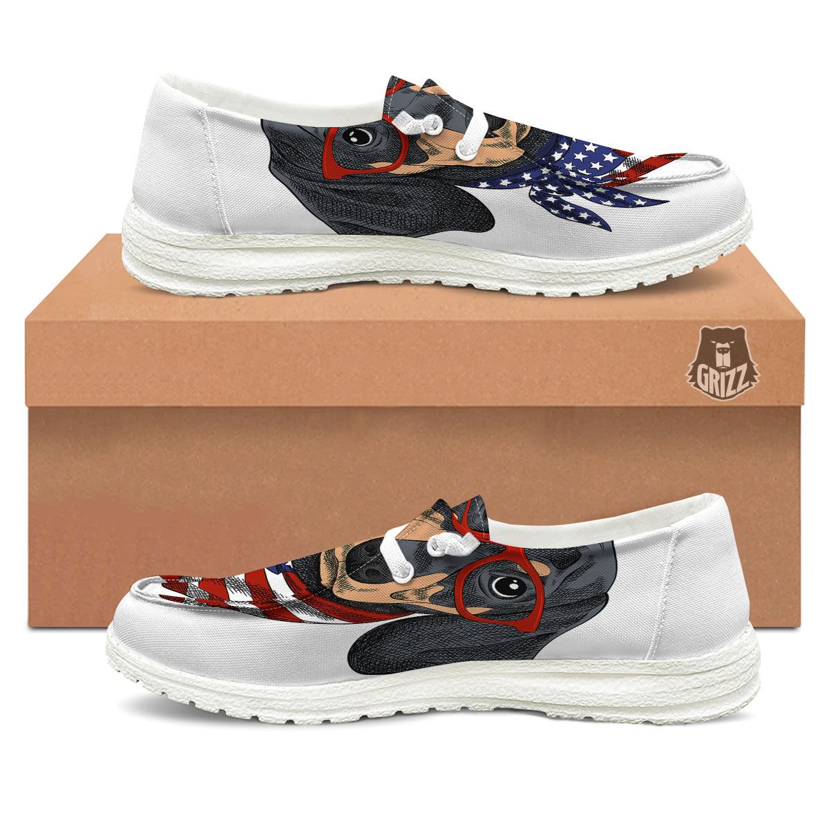Dachshund Wearing Red Sunglasses Print White Loafers-grizzshop