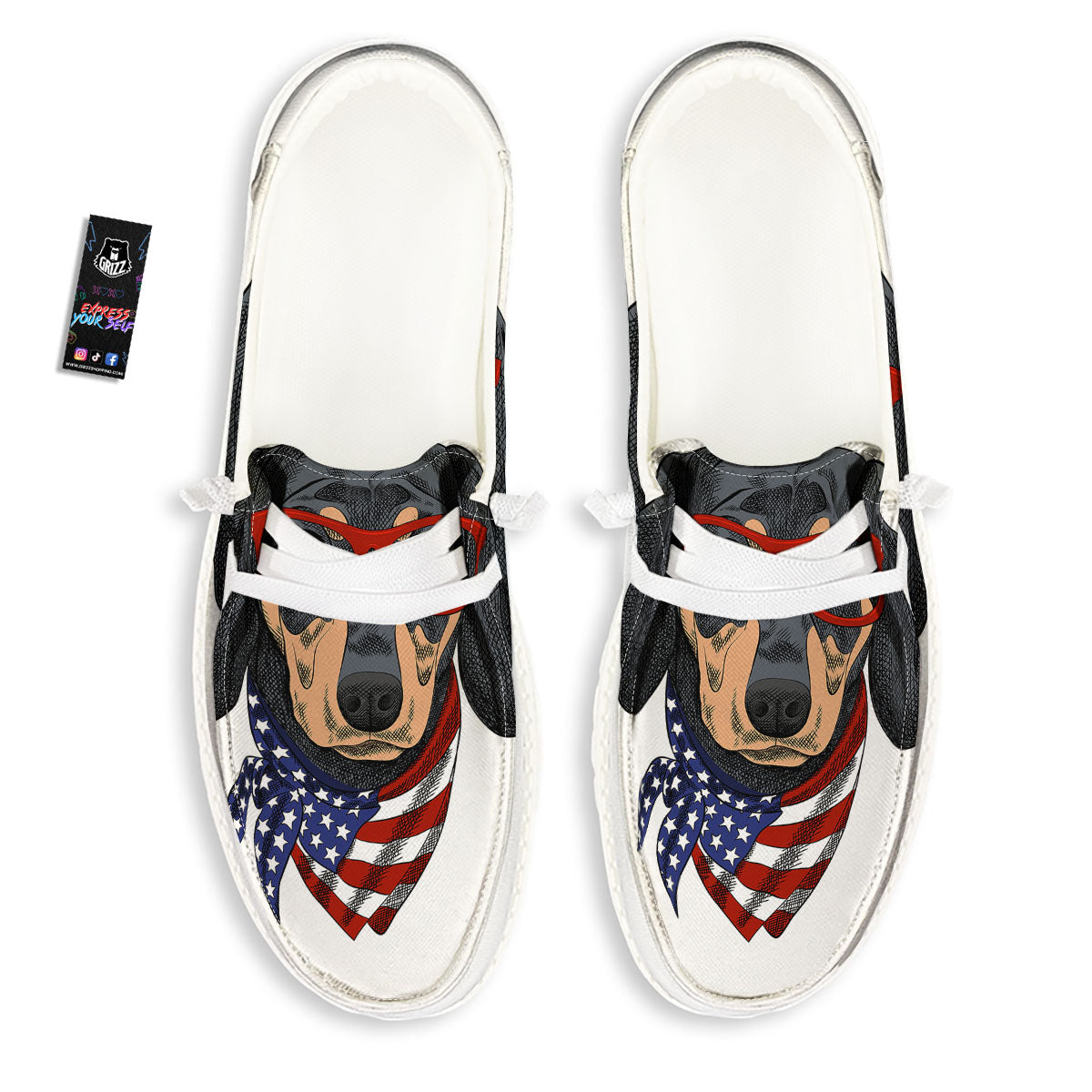 Dachshund Wearing Red Sunglasses Print White Loafers-grizzshop