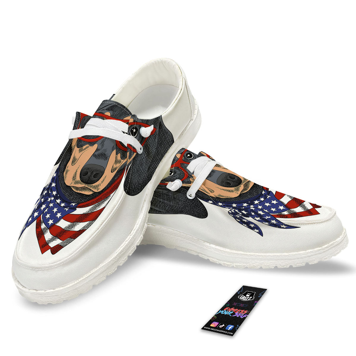 Dachshund Wearing Red Sunglasses Print White Loafers-grizzshop
