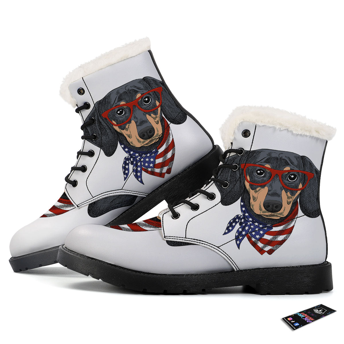 Dachshund Wearing Red Sunglasses Print Winter Boots-grizzshop