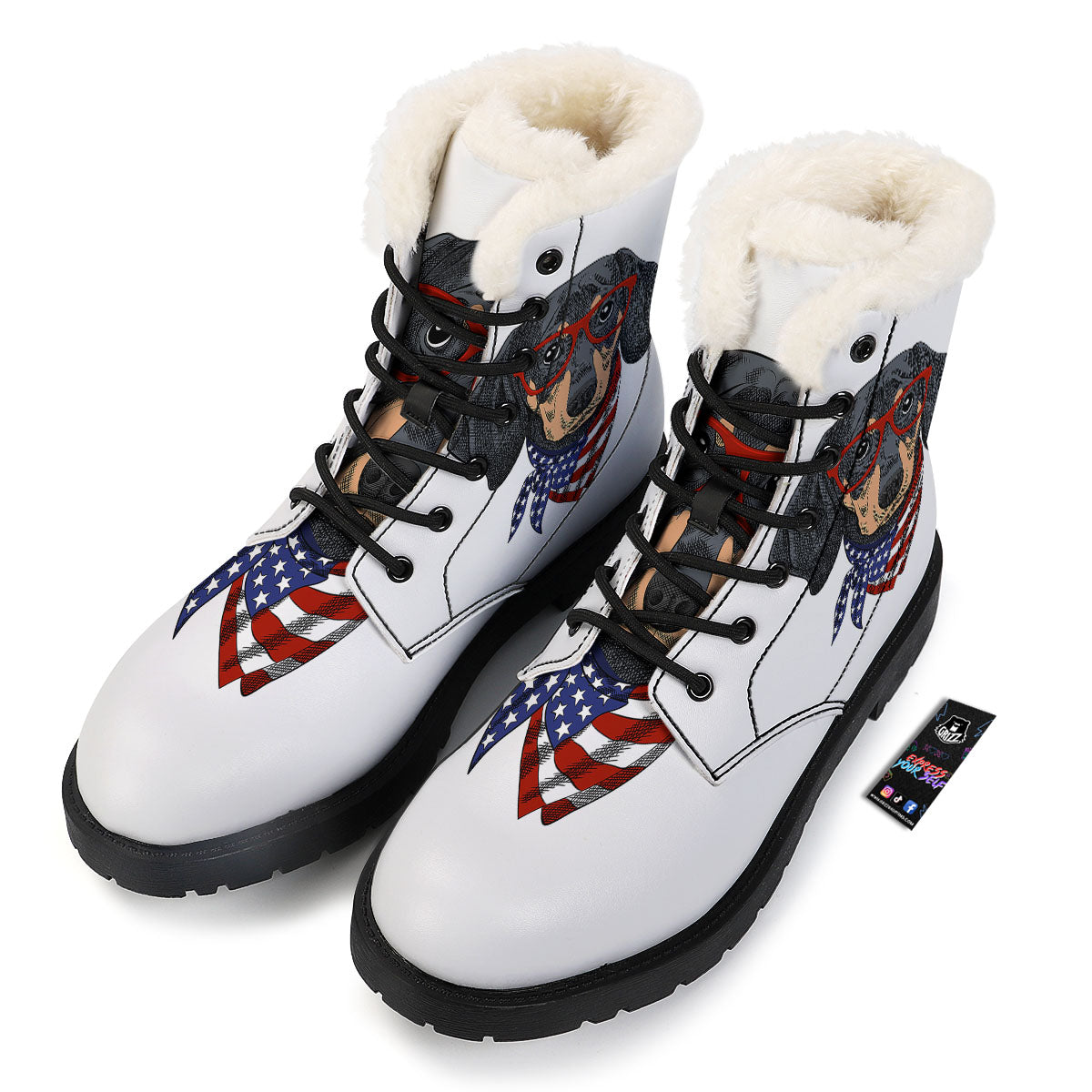 Dachshund Wearing Red Sunglasses Print Winter Boots-grizzshop