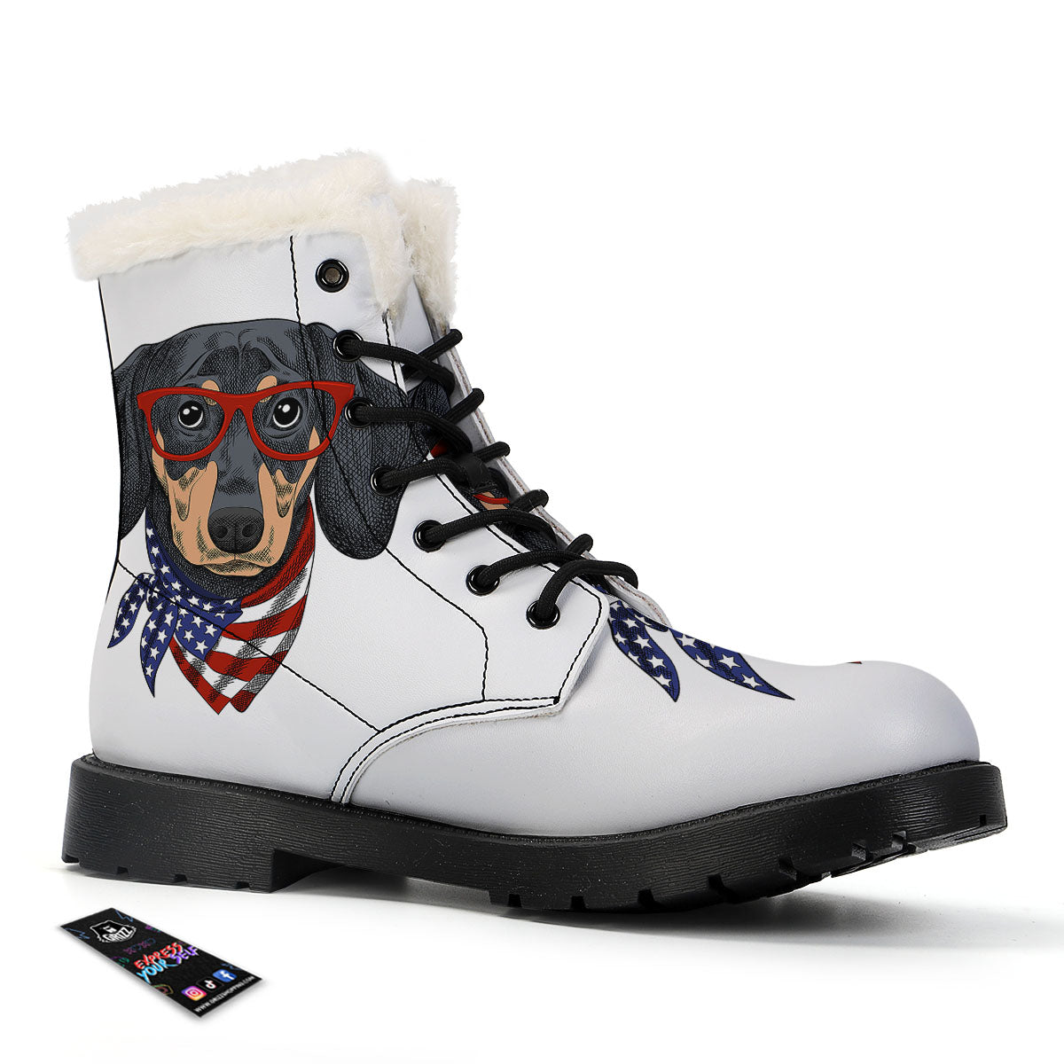 Dachshund Wearing Red Sunglasses Print Winter Boots-grizzshop