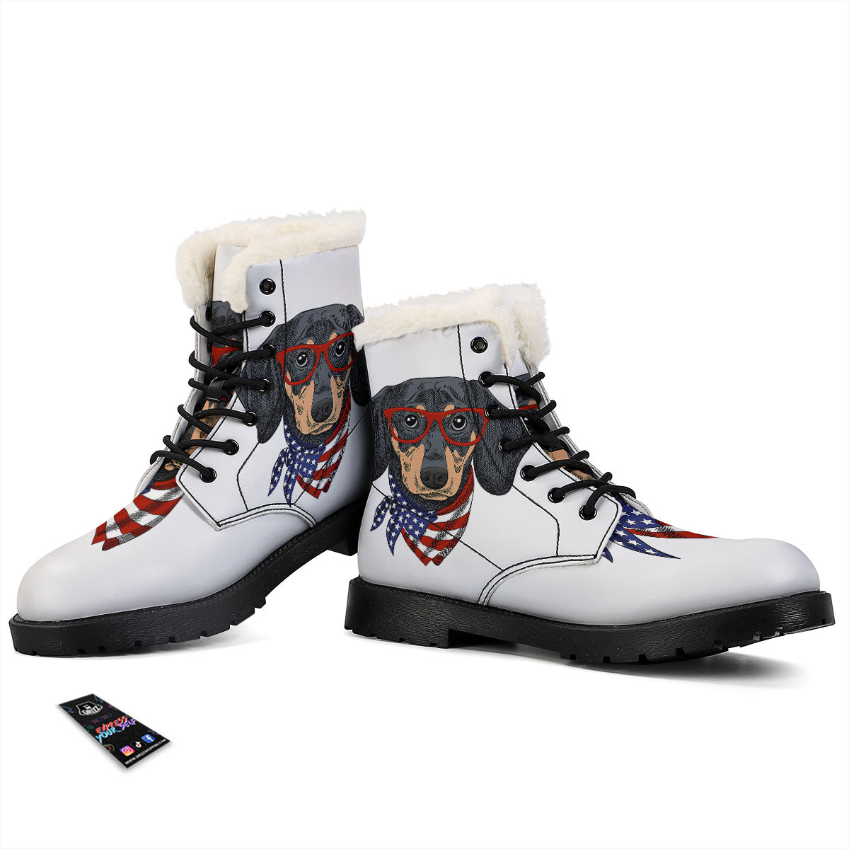Dachshund Wearing Red Sunglasses Print Winter Boots-grizzshop