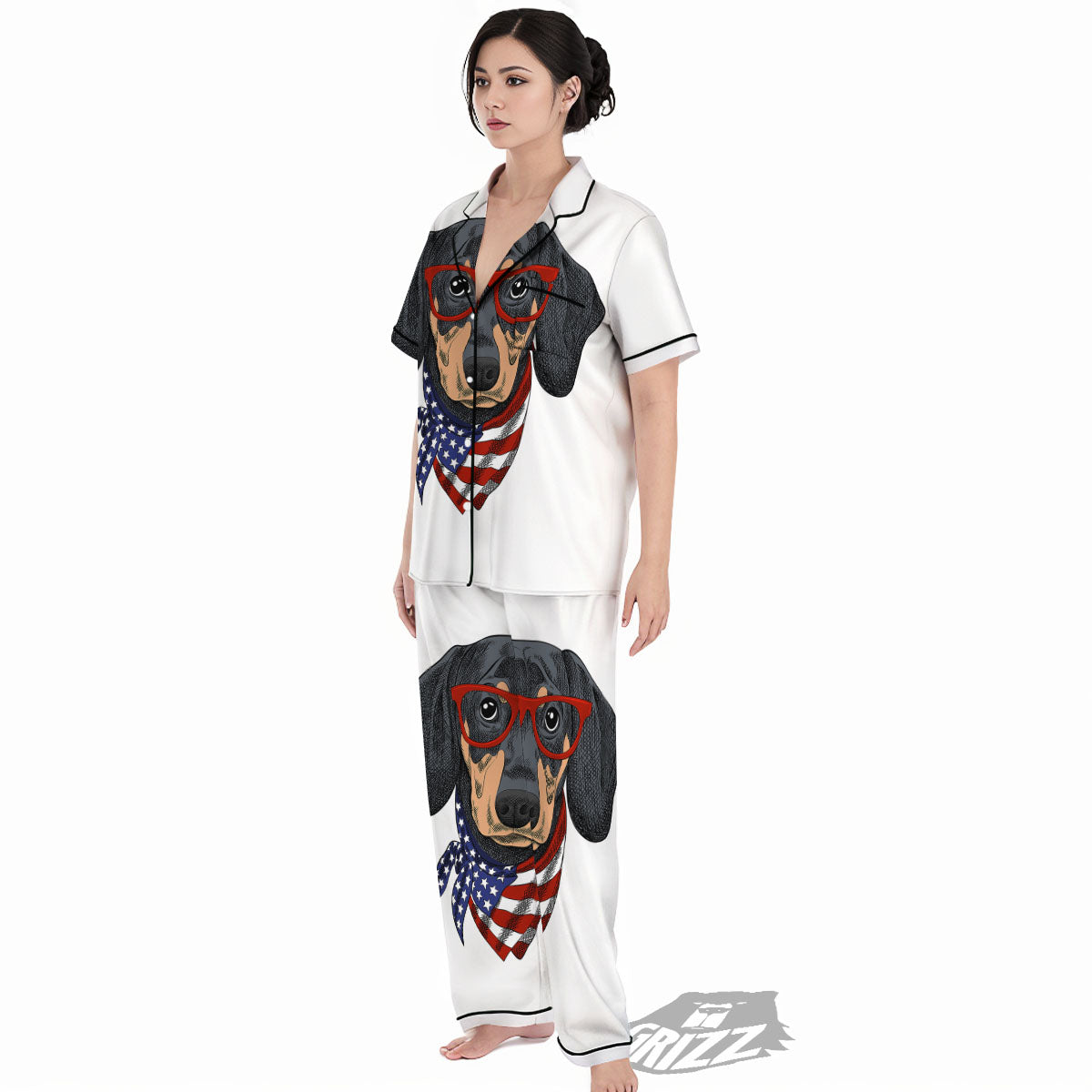 Dachshund Wearing Red Sunglasses Print Women's Pajamas Set-grizzshop