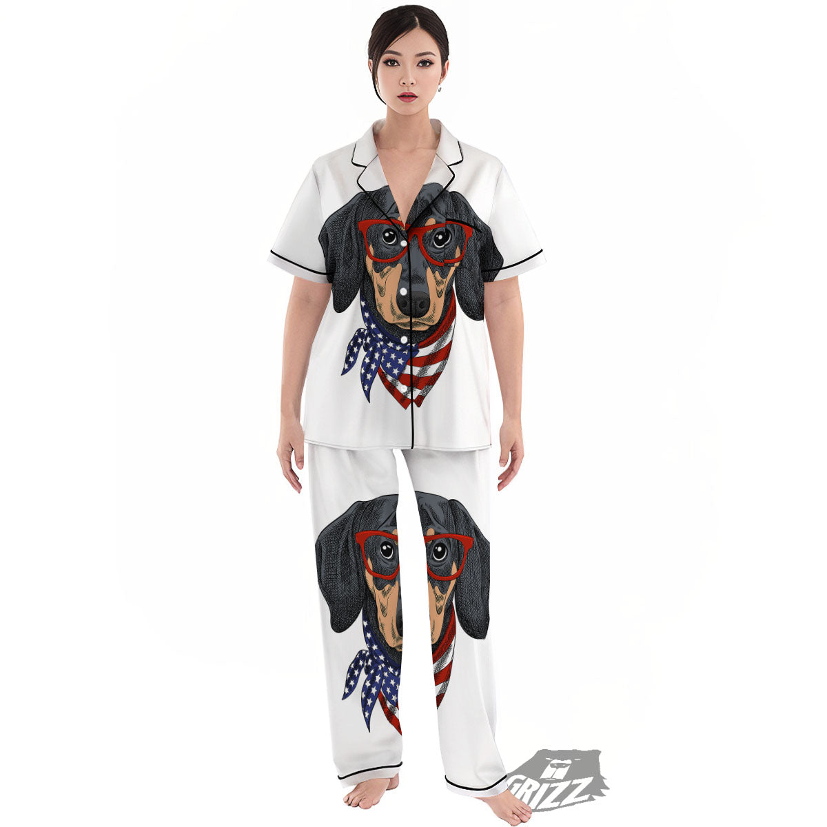 Dachshund Wearing Red Sunglasses Print Women's Pajamas Set-grizzshop