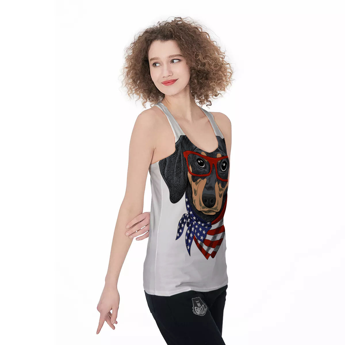 Dachshund Wearing Red Sunglasses Print Women's Racerback Tank Top-grizzshop