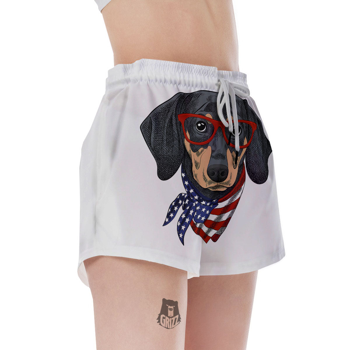 Dachshund Wearing Red Sunglasses Print Women's Shorts-grizzshop
