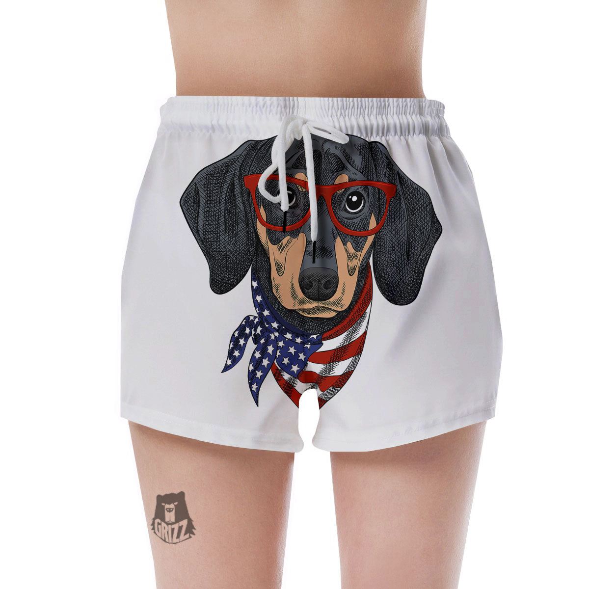 Dachshund Wearing Red Sunglasses Print Women's Shorts-grizzshop