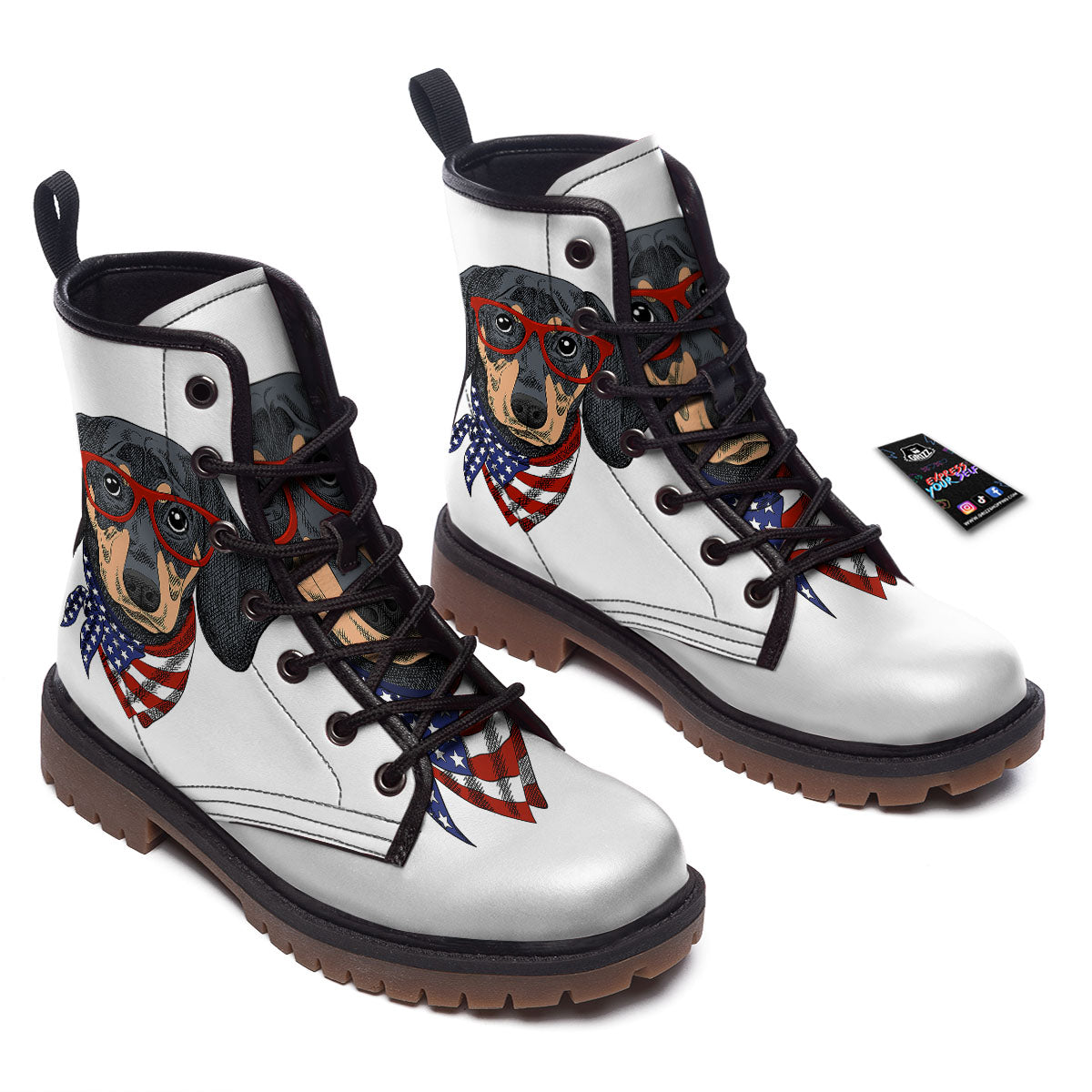 Dachshund Wearing Red Sunglasses Print Work Boots-grizzshop
