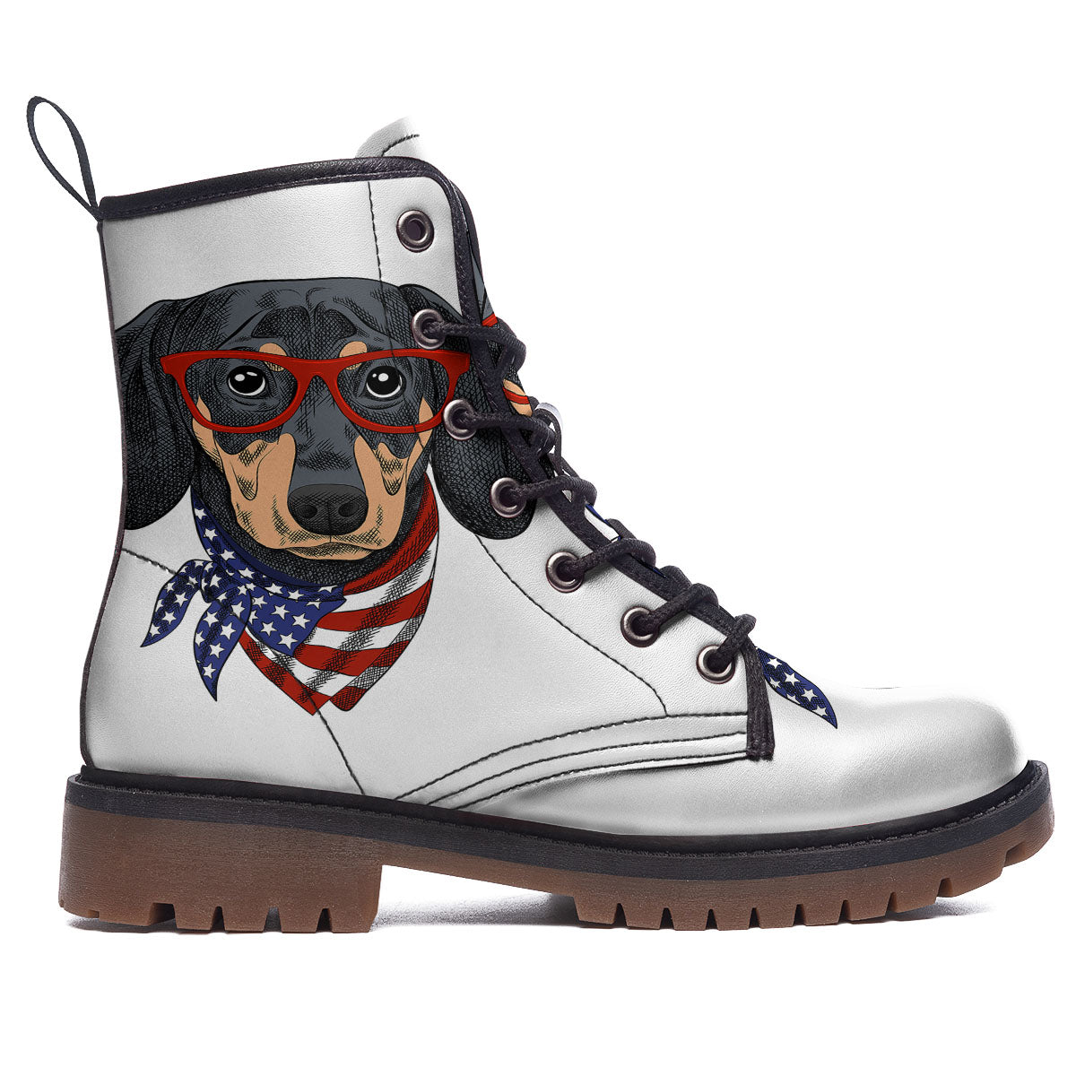 Dachshund Wearing Red Sunglasses Print Work Boots-grizzshop